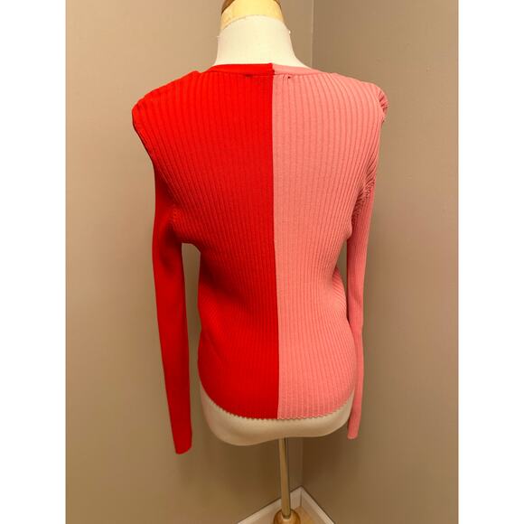 Lulus Dynamic Duo Pink and Red Color Block Ribbed Cardigan Sweater Sz XL - Picture 5 of 9